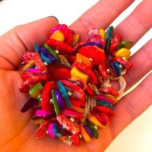 Southwestern Silver Coral And Shell Bead Twine Necklace